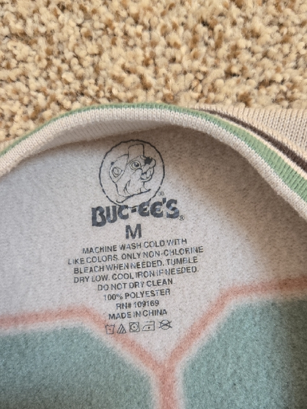 Cream Crewneck Sweater with Mascot Patch and Green & Pink Stripes - Picture 3 of 3